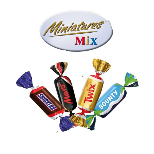 Tubo Célébrations Mini Twix, Mars, Bounty, Snickers - 296 chocolats  emballées individuellement