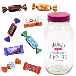 Tirelire en verre garnie de...